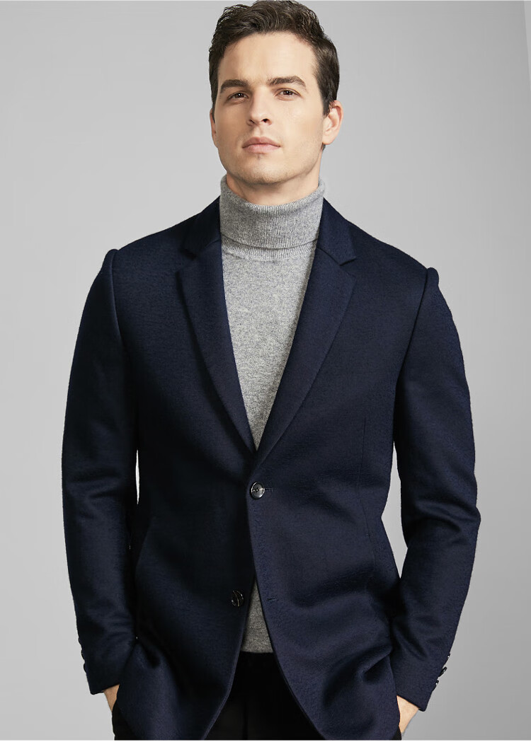 红豆hodo 【羊毛混纺】商务休闲平驳领单排扣羊毛混纺男士西服 黑色