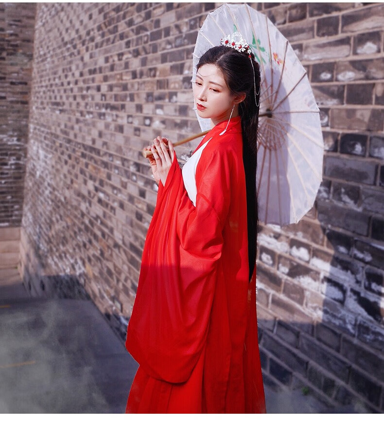 古装超仙六米摆仙女裙学生飘逸演出服汉元素传统红色套装大袖衫上衣