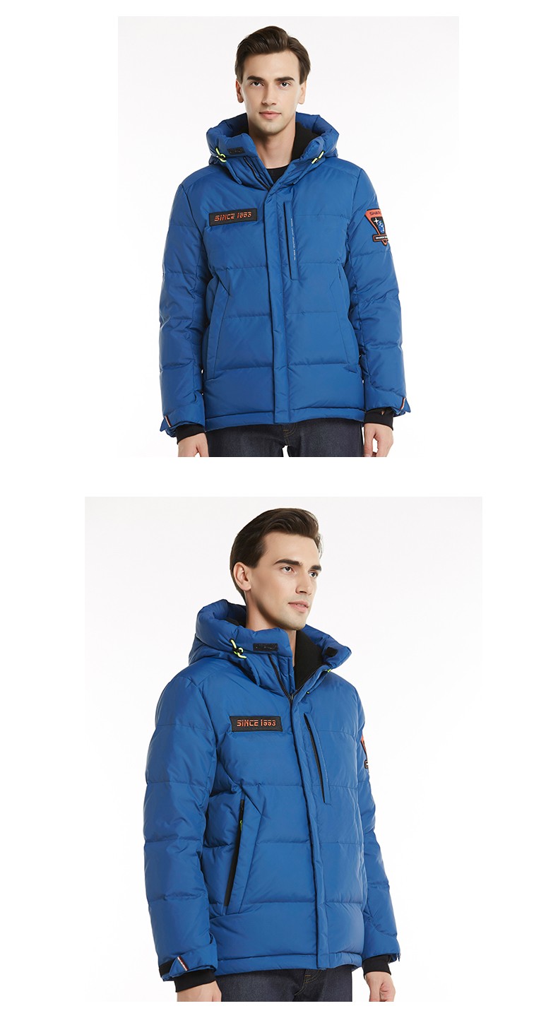 雪伦白鹅绒羽绒服男短款秋冬外套时尚连帽肩章袖标装饰sharon18618