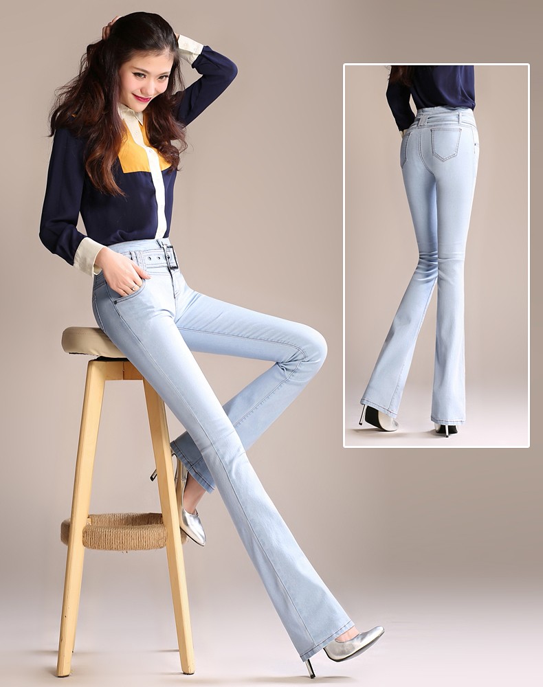 黑色紧身喇叭裤弹力微喇牛仔裤女秋冬长裤子高腰长款垂感修身显瘦水墨