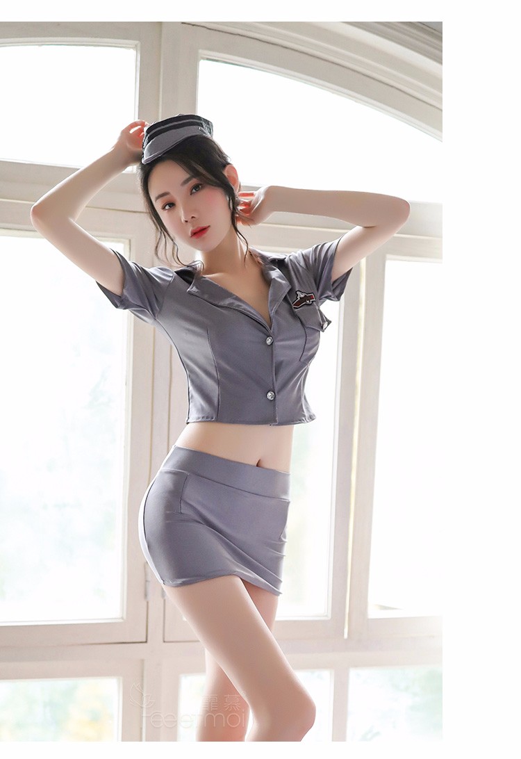 霏慕情趣内衣女制服性感诱惑空姐服角色扮演丝袜丁字裤sm套装灰帽子