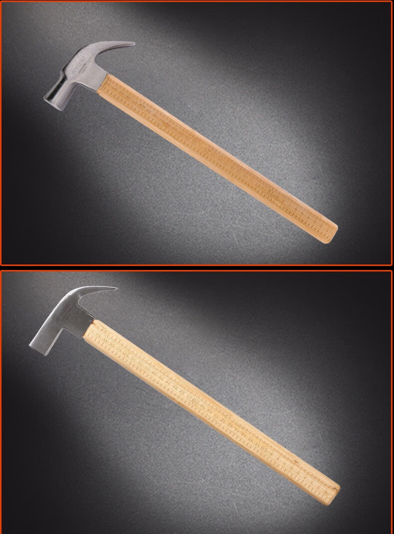 澳新工具高碳钢竹柄方头羊角锤木工带磁锤子麻面直角起钉锤美式平面八
