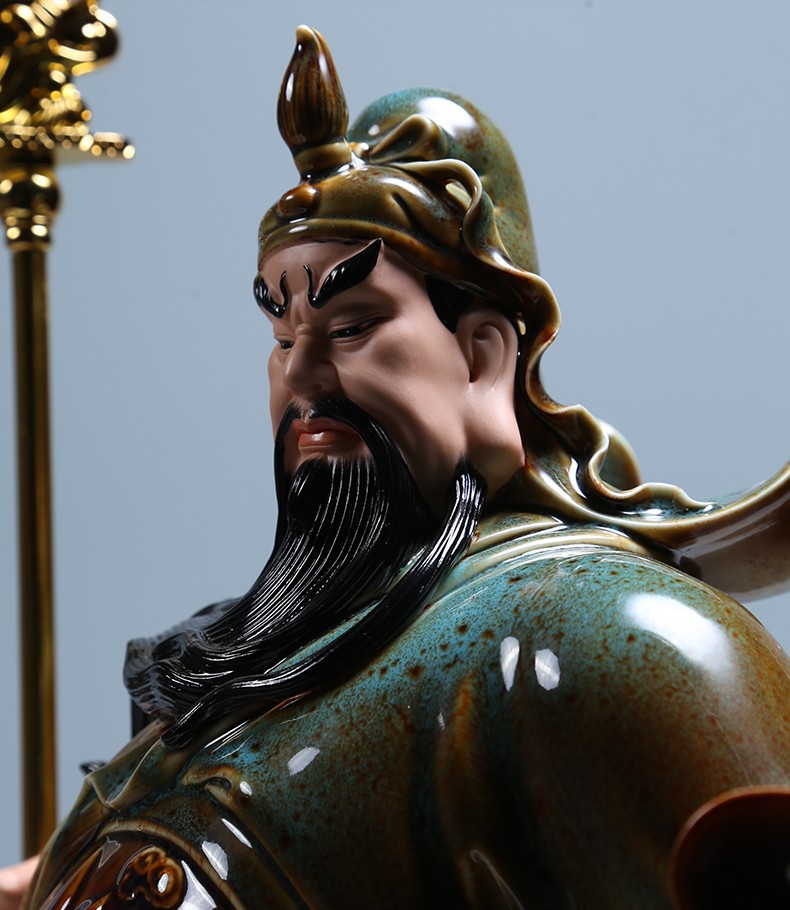 微美德化陶瓷20吋红釉关公像神像青袍关羽佛像家用供奉武财神摆件立刀