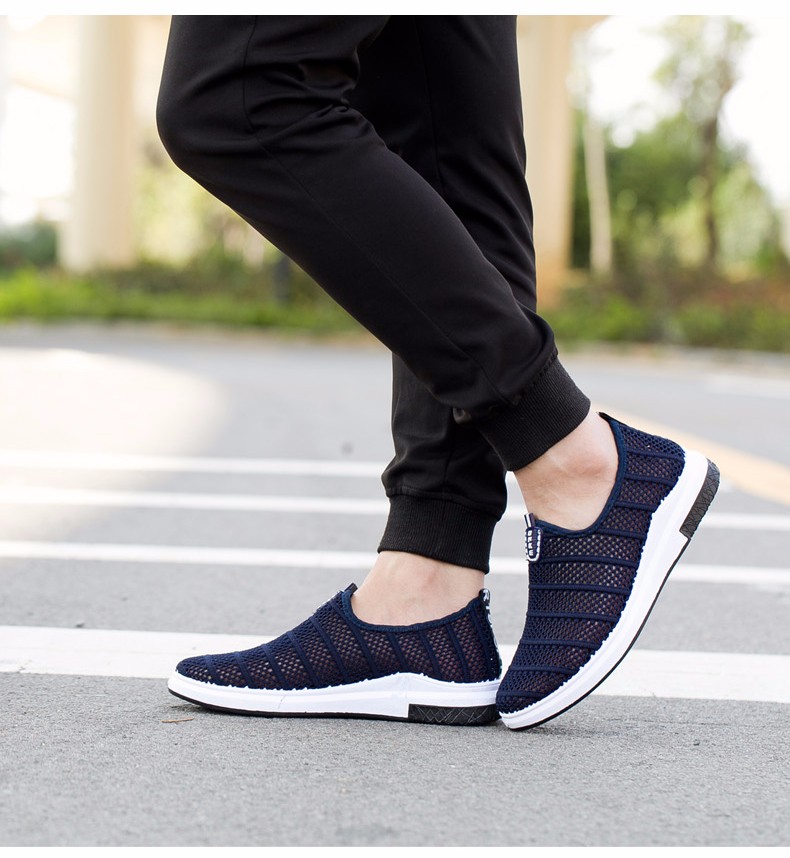 夏天网鞋男透气薄款网眼一脚蹬老北京网面鞋男户外防滑休闲爸爸鞋中