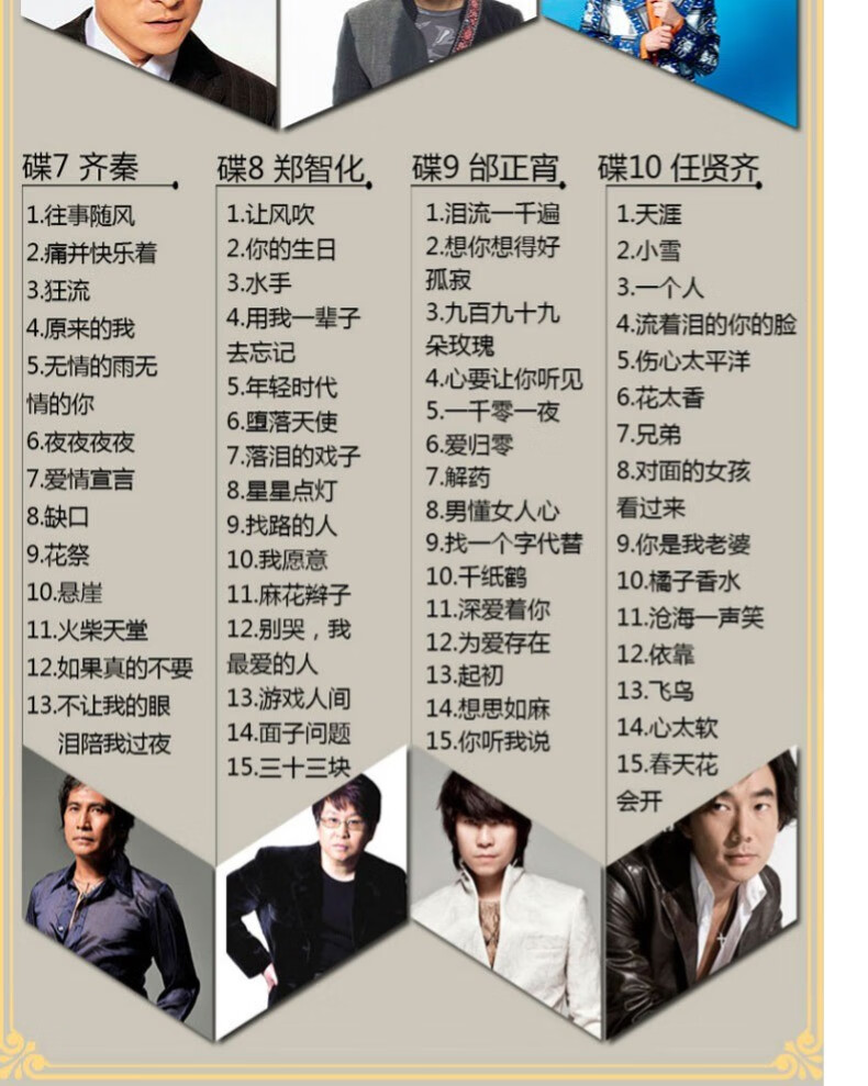 十大影响力男歌手国语粤语经典老歌曲精选张学友张信哲车载cd