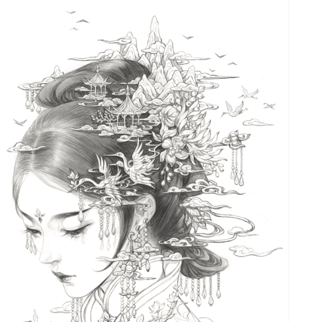 间花寻影 扫花寻径 古戈力画集全套2册手绘线稿填色本半面妆插画唯美
