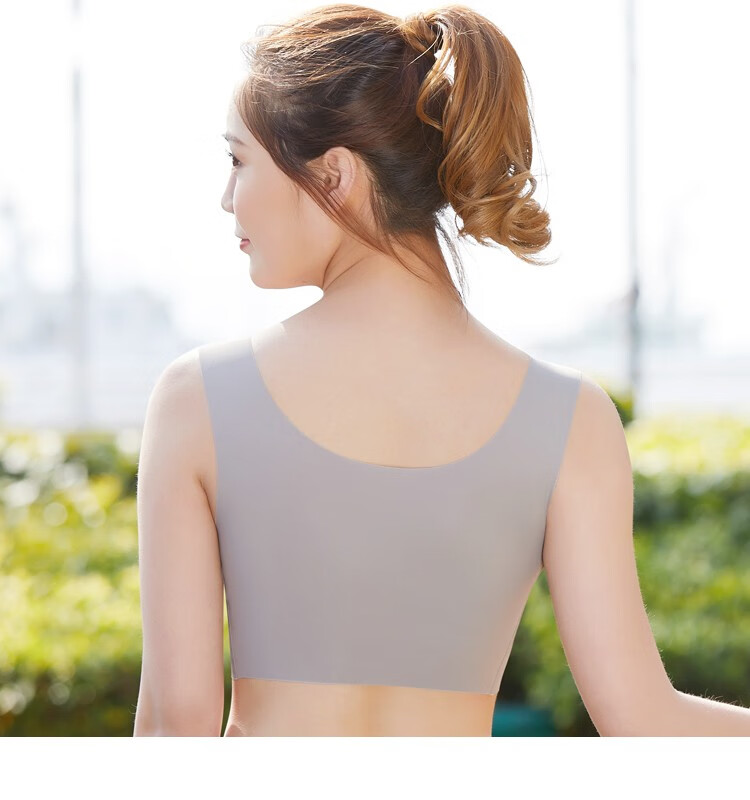 一片式日本无钢圈文胸聚拢防滑少女无痕背心式运动内衣女套装薄款防震睡眠胸罩跑步学生瑜伽抹胸肤色+灰色(2件装)L(80ABCD-36ABCD)
