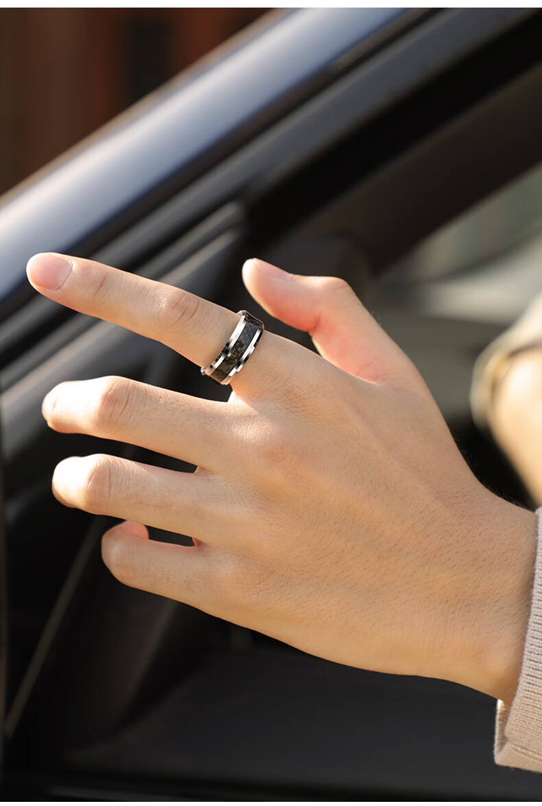 飒雅时尚可刻字钨金男款戒指女士指环单身戒男士尾戒国标13号黑色