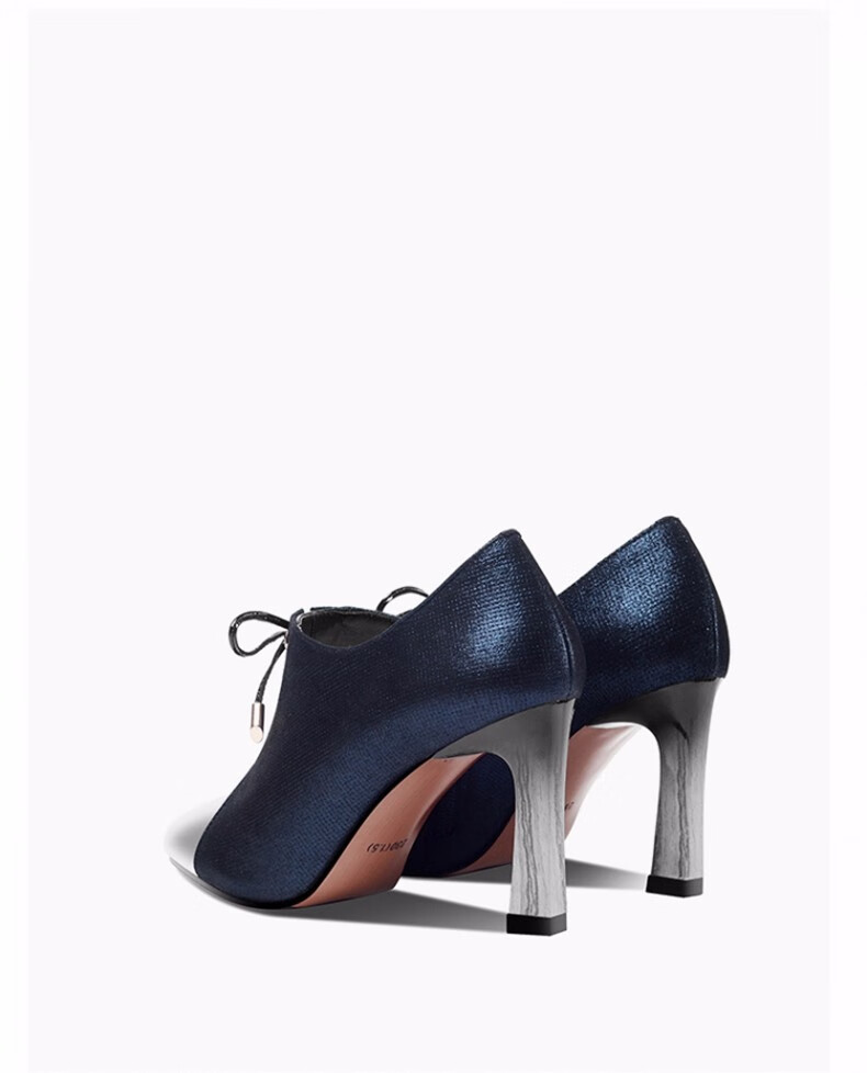 法玛莎品牌女鞋深口单鞋女秋季2019新品尖头细跟高跟鞋蝴蝶结真皮百搭