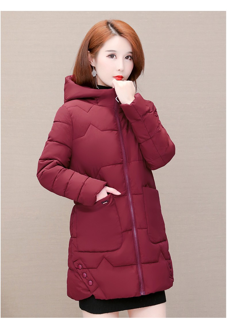 诺莱曼棉服女冬季新款韩版修身中年女士中长款棉衣妈妈棉袄 红色 xxl