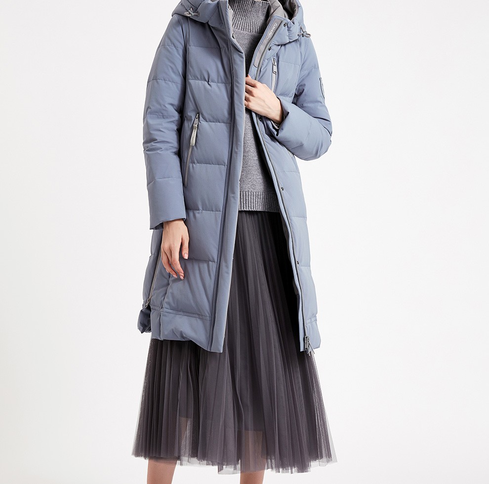 雪伦羽绒服女中长款直筒宽松韩版侧面拉链装饰外套女秋冬商场同款