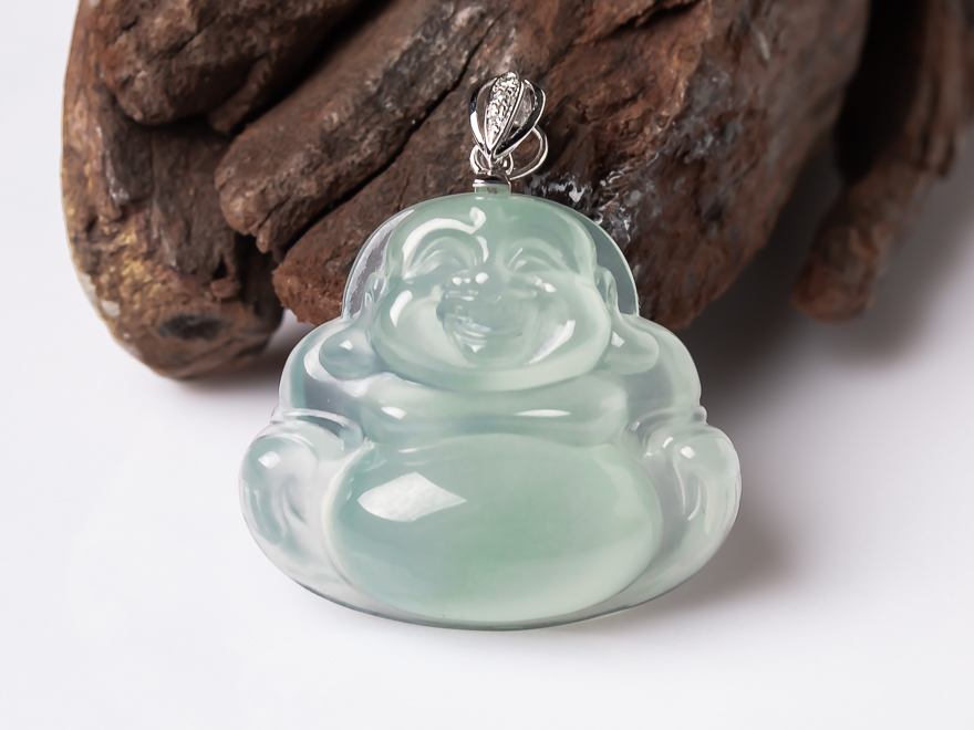 祥缘翡翠a货18k金扣头冰种佛公吊坠557克