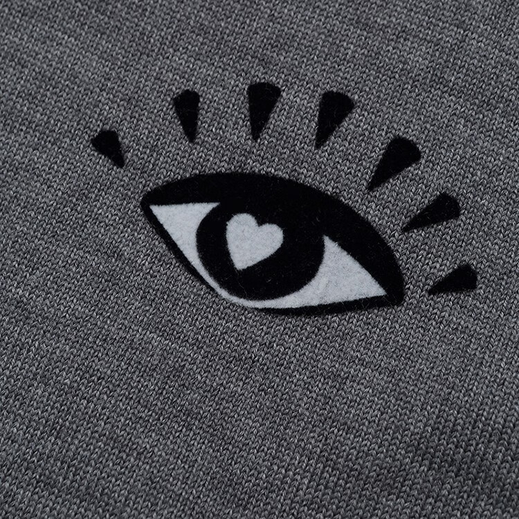 kenzo奢侈品男装春秋款浅灰色连帽眼睛刺绣插袋纯棉长袖卫衣灰色s