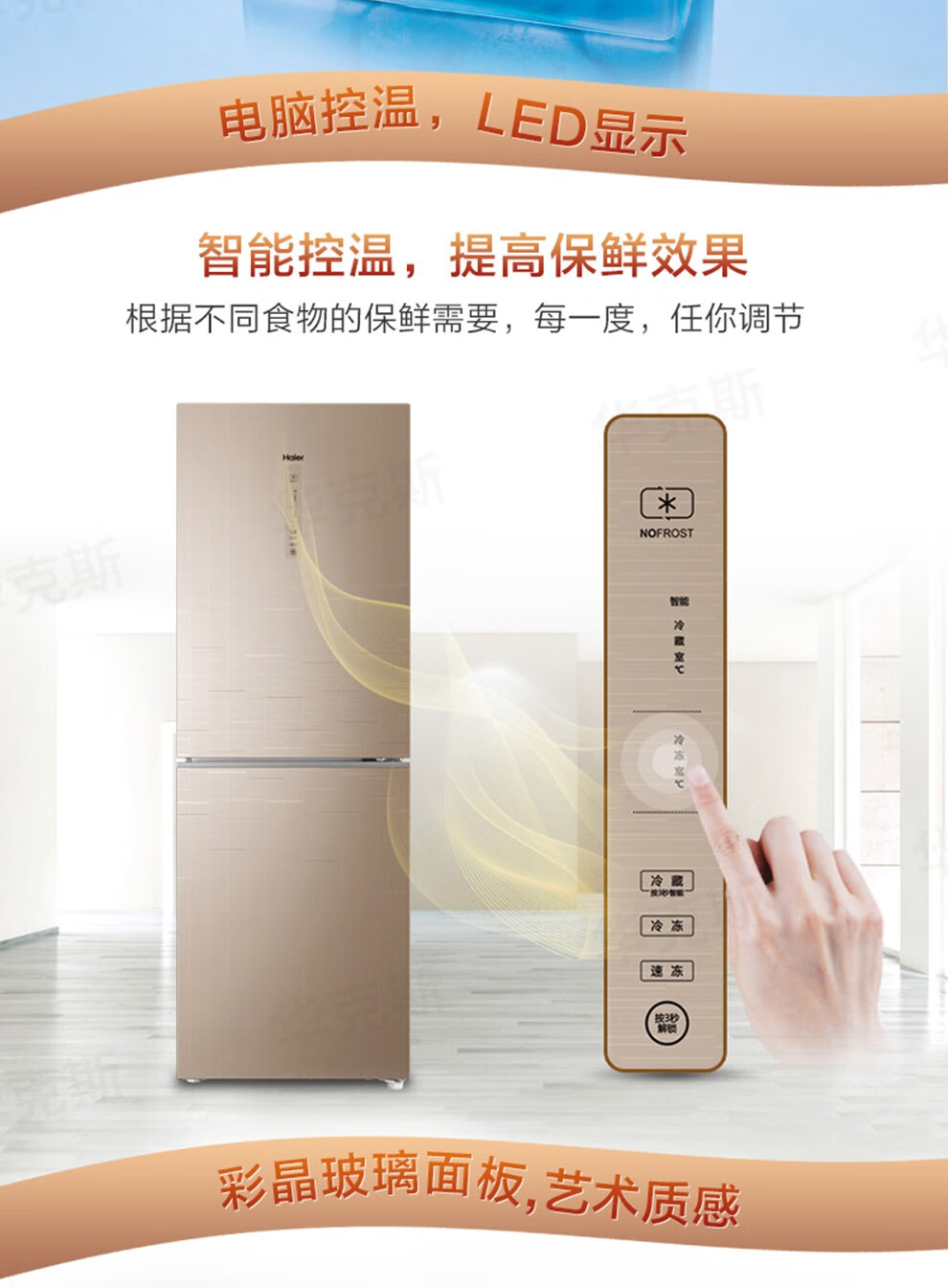 双门两门家用无霜冰箱静音节能269升彩晶玻璃门bcd-269wdgb