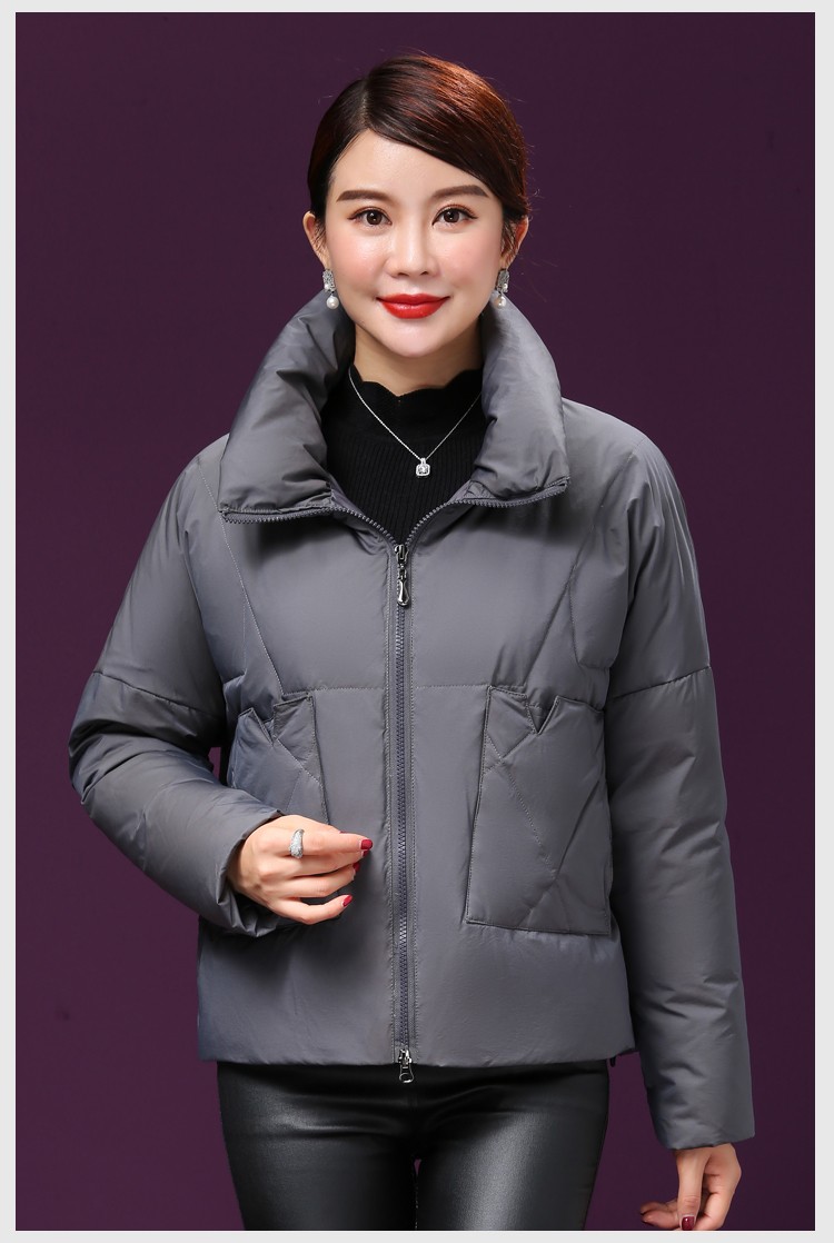 羽绒服女士短款中老年面包服妈妈装加厚冬装品牌短外套加大码立领中年