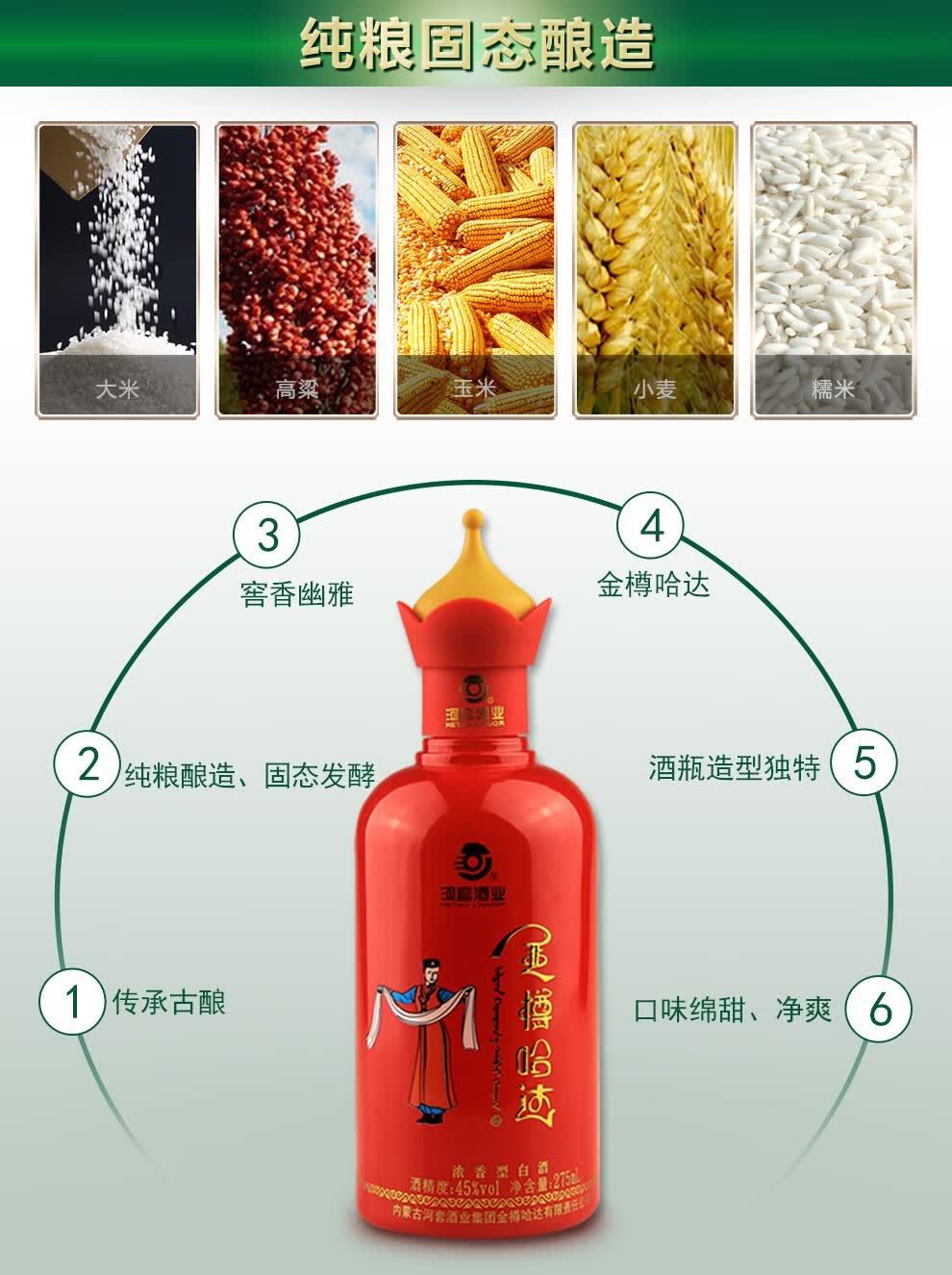 河套酒业 金樽哈达五彩45度 内蒙古浓香型白酒礼盒 送礼品鉴 275ml*5
