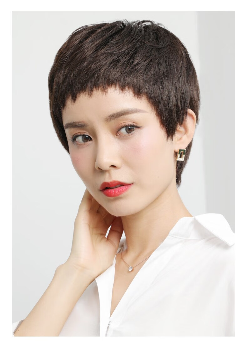 自然蓬松整顶头套女士假发gjzj1006 黑褐色【全手织工艺-80%真发】