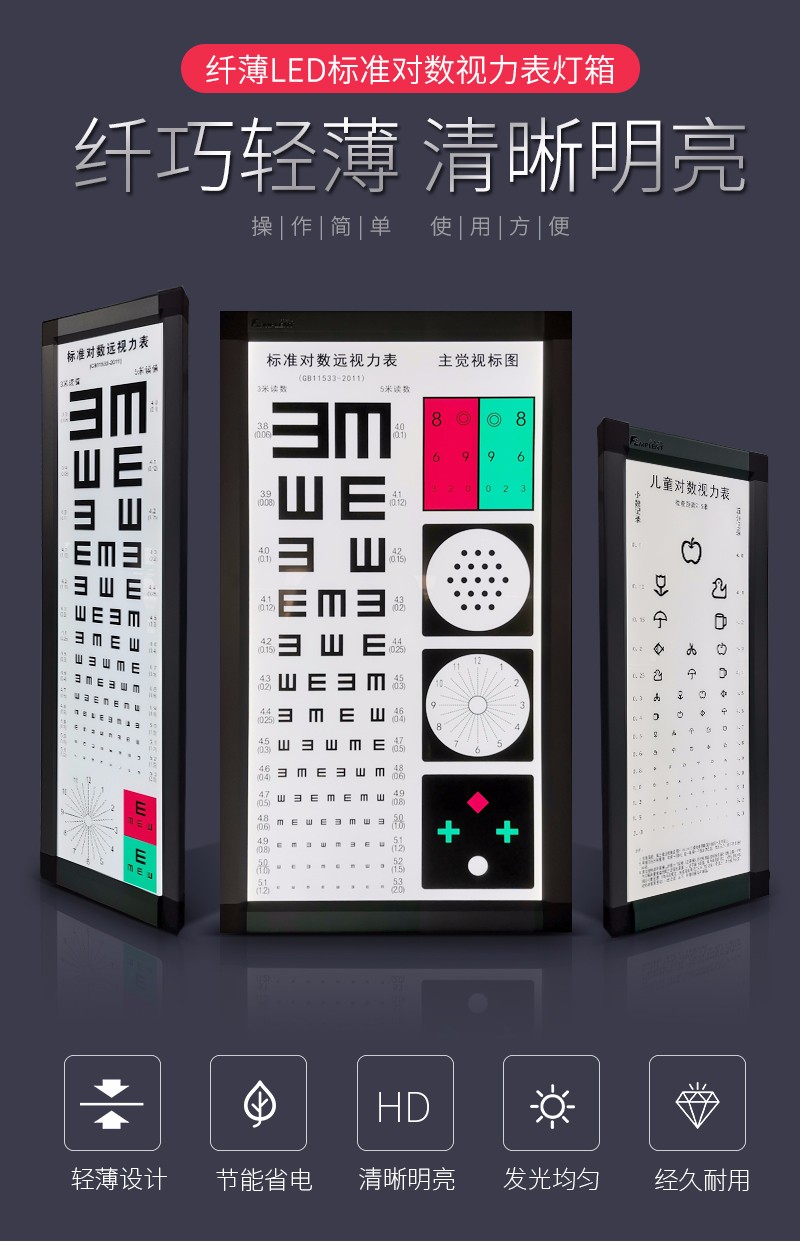 flmplent多功能视力表灯箱标准数视力表25米成人儿童测视力表多功能