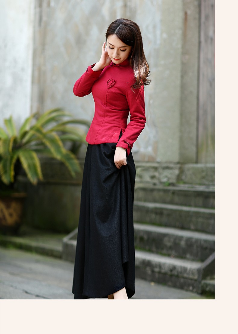 筠雅中式唐装盘扣上衣女禅服改良版茶艺服复古民国风女装9495红色s