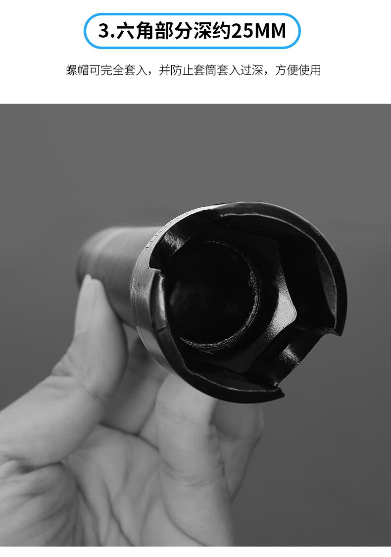 绿林电动扳手套筒加长对边开口加厚内六角u型架子电钻空心风炮套筒24x
