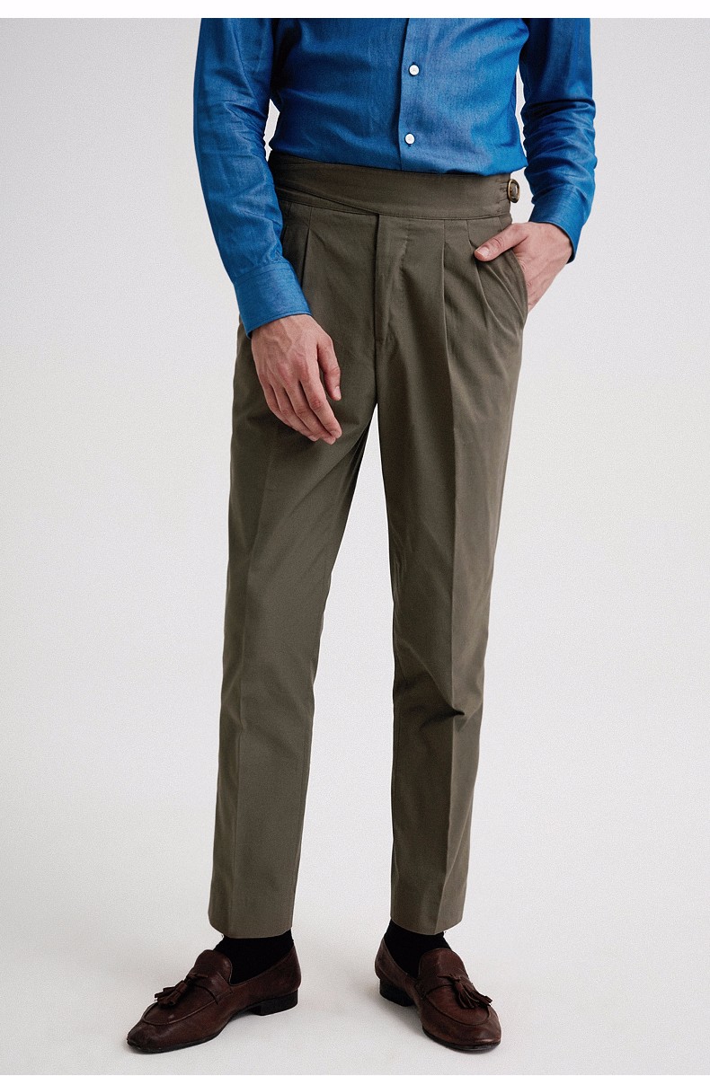 full monty春夏廓尔格西裤男士双褶交叉调节袢休闲裤子 驼色7127 32