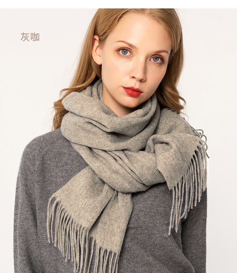 上海故事 新款秋冬羊毛围巾女士纯色加厚加长保暖时尚围脖披肩中国红