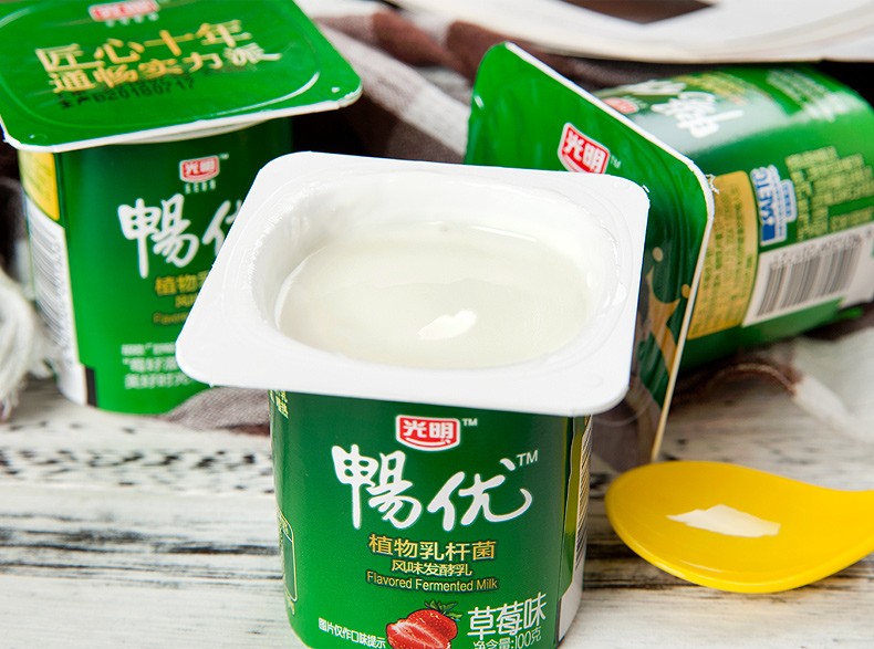 光明畅优酸奶100g16杯胡歌同款植物乳杆菌原味草莓味风味发酵乳营养