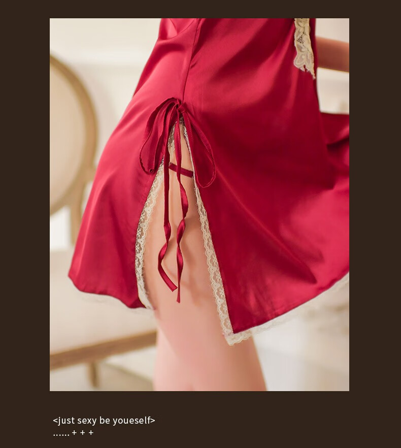 霏慕 情趣睡衣女用角色扮演优雅丝深v女士睡裙7717 黑【睡裙-t裤】