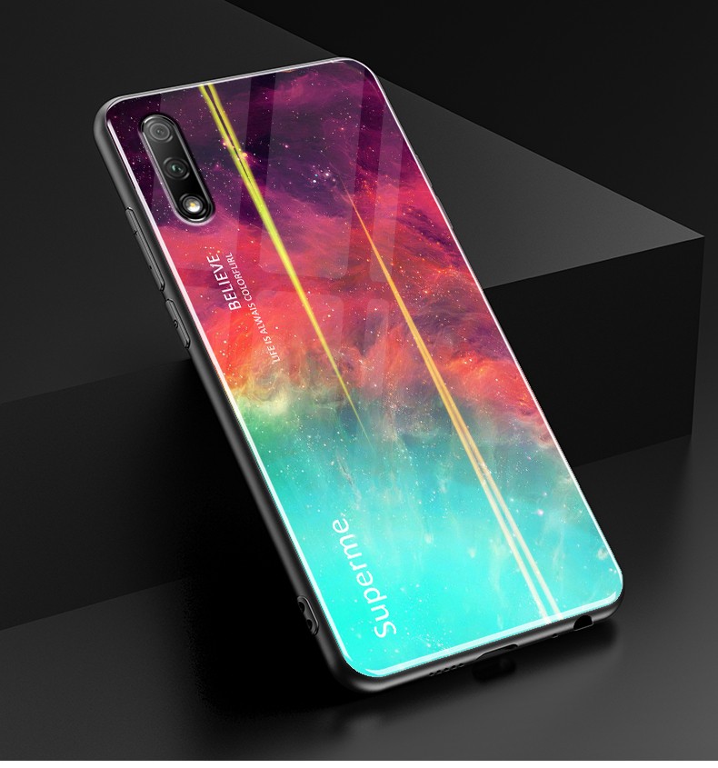 龙清 华为荣耀9x手机壳hlk-al00个性超薄保护套创意网红玻璃壳全包软