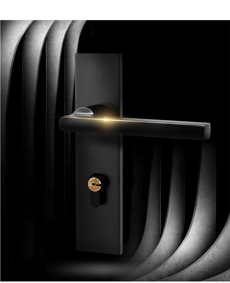 卧室门锁 室内门锁现代简约家用锁门 卧室门锁套装【黑色】【图片