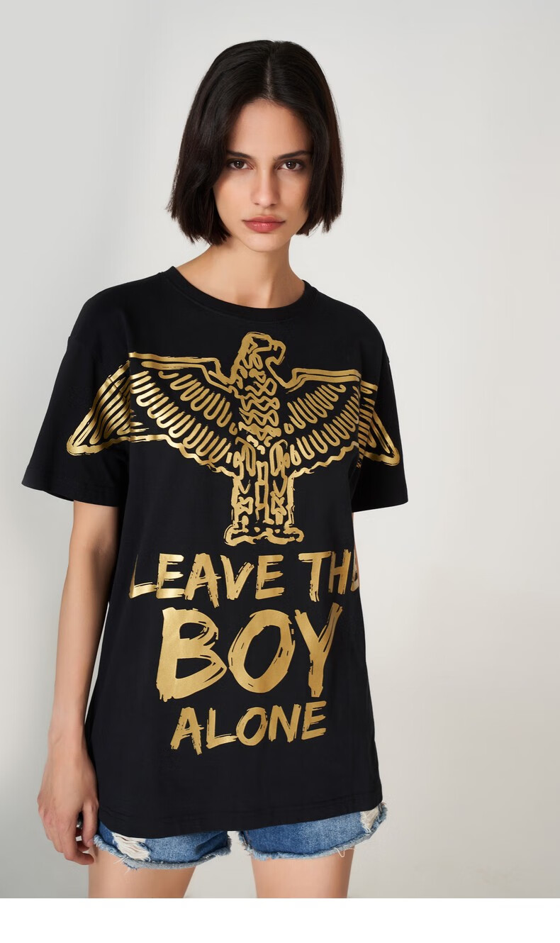 boylondon旗舰官网官方烫金老鹰logo印花短袖t恤t07202黑色2020m