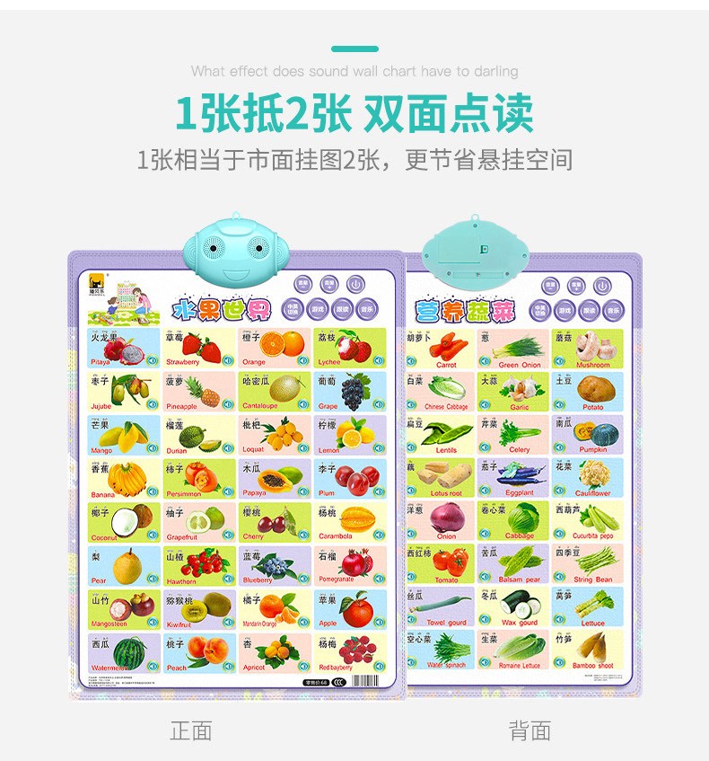 声挂图宝宝儿童早教拼音数字人物动物发声挂图 水果/蔬菜(送电池挂钩)