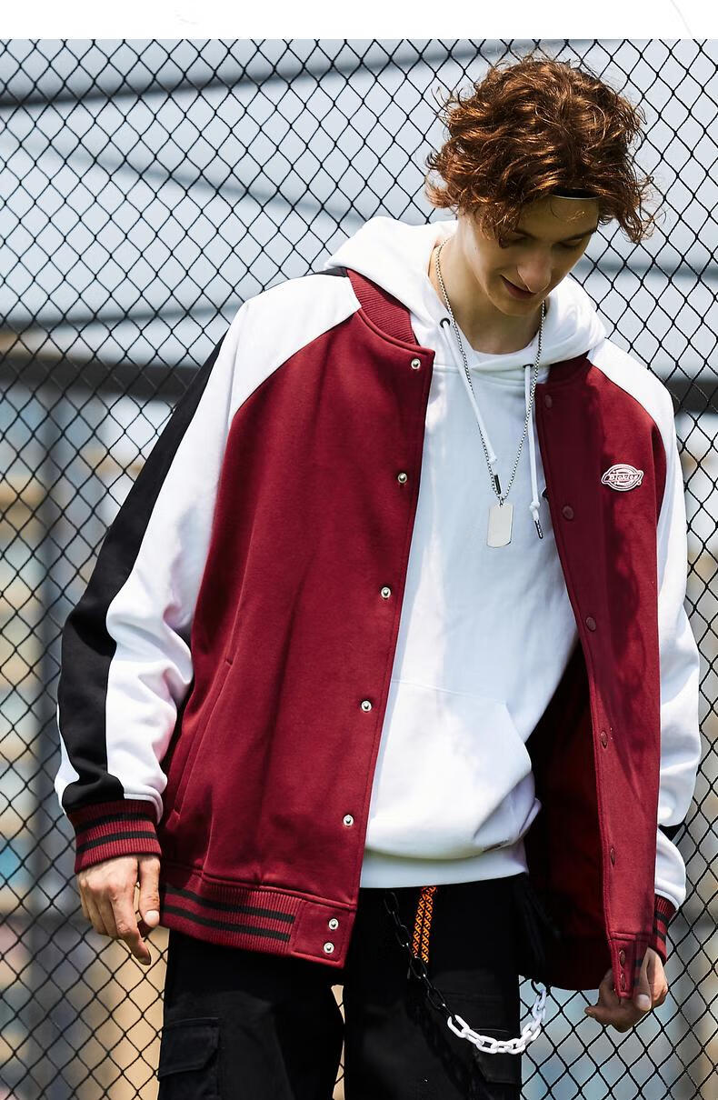 dickies棒球服 印花撞色情侣款棒球服 男士秋季厚外套上衣学院风外套