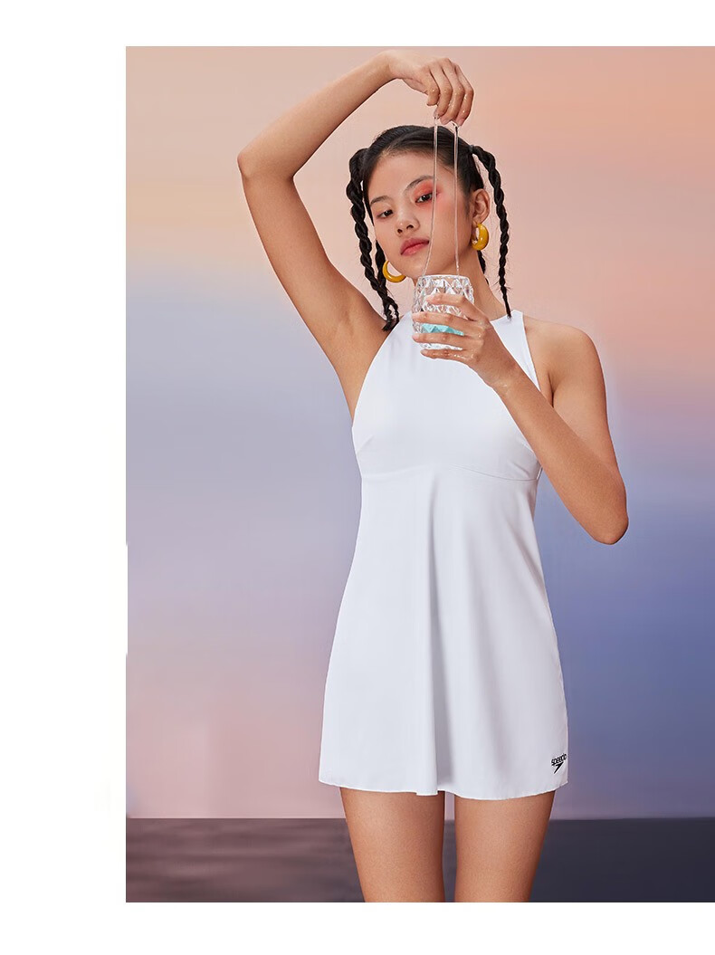 速比涛(speedo)女士泳衣 新款连衣裙泳衣 轻舒透气 抗氯遮肉游泳衣