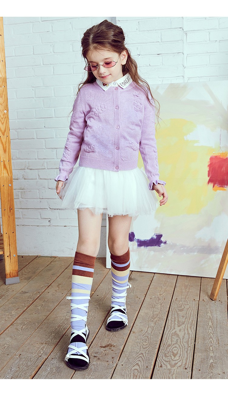 水孩儿童装儿童线衣春秋装新品中大童女时尚开身线衣毛衣针织衫糖果黄