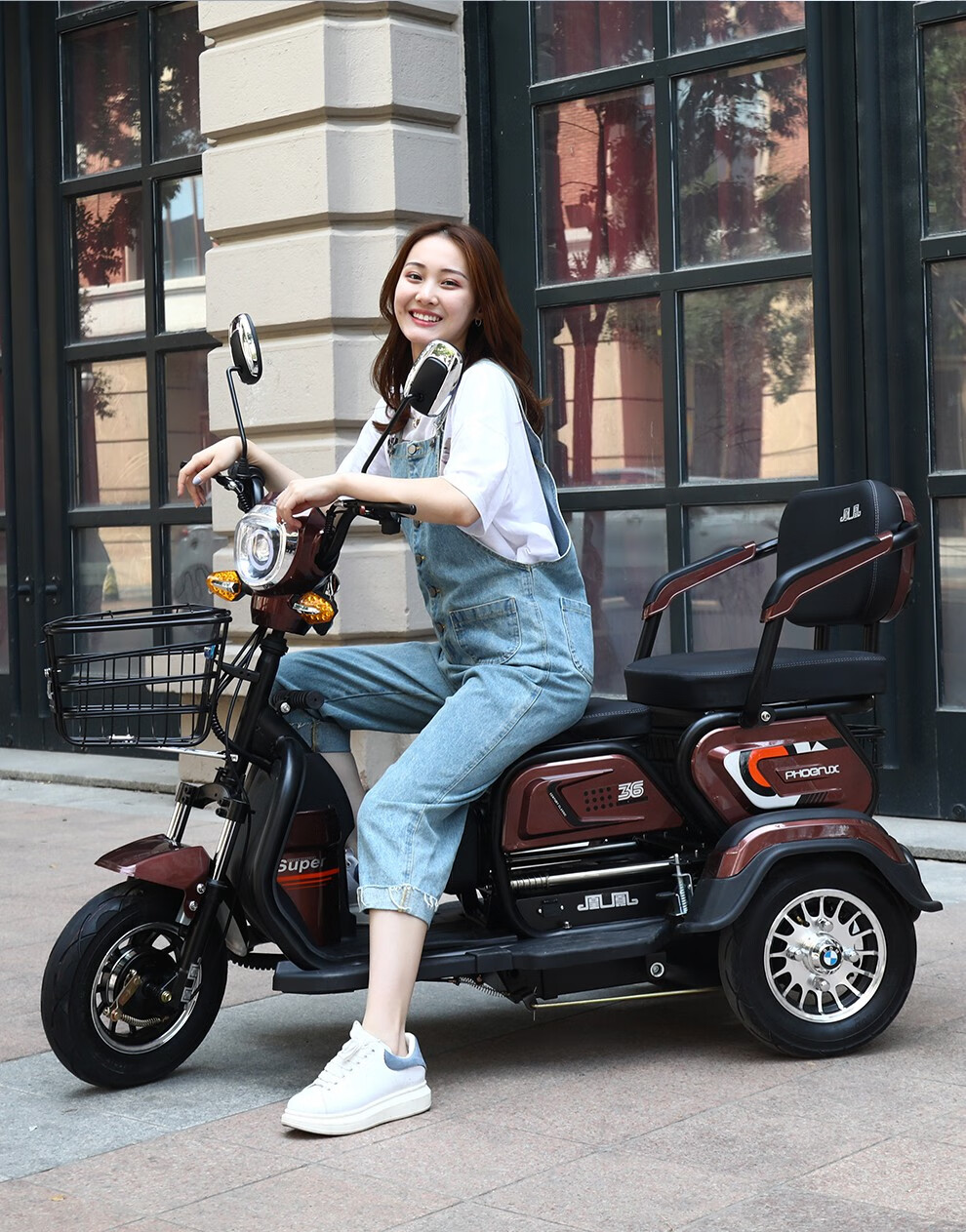 凤凰phoenix电动三轮车家用轻便小型代步车接送孩子亲子三座电动车