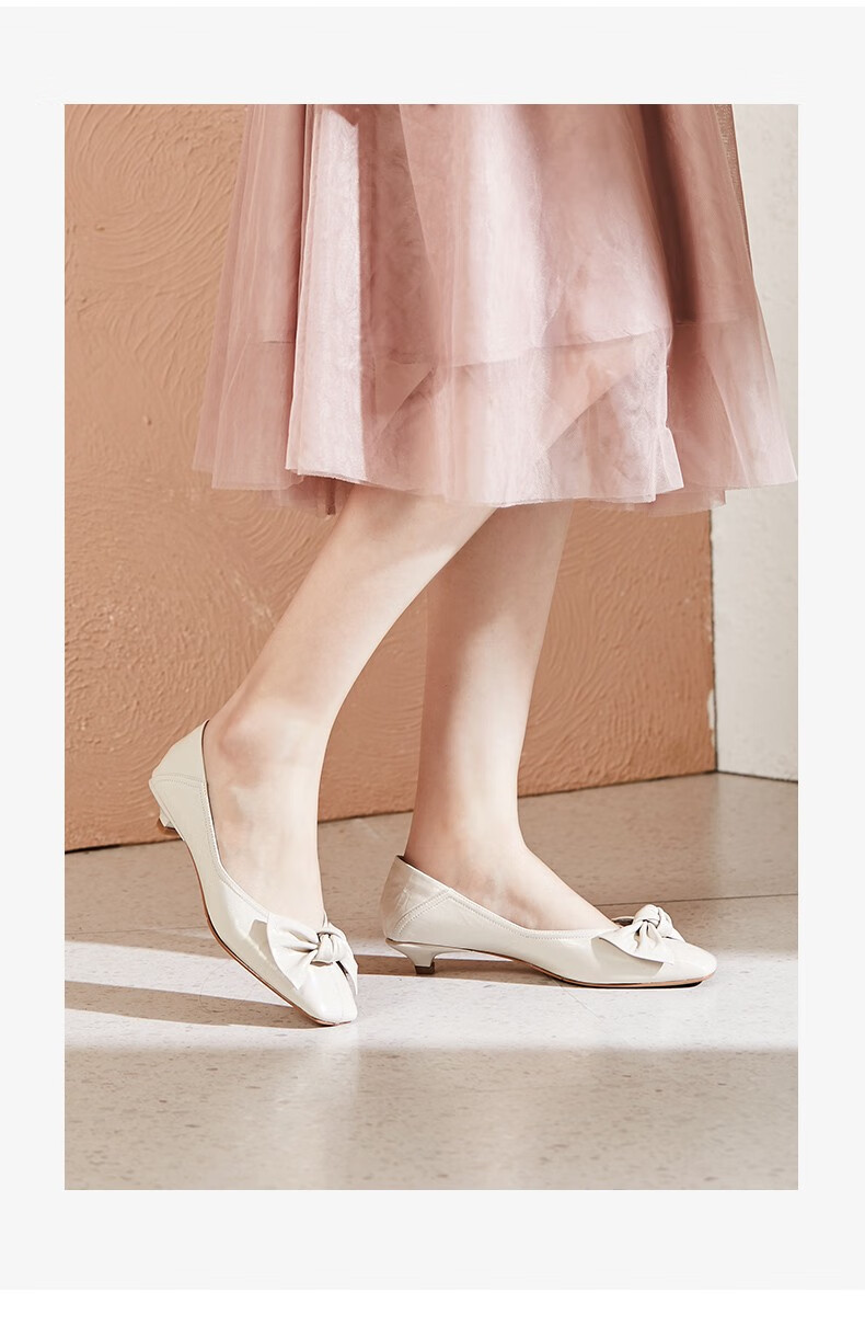 20春季新款方头低跟单鞋时尚蝴蝶结轻软舒适简约百搭通勤浅口女鞋