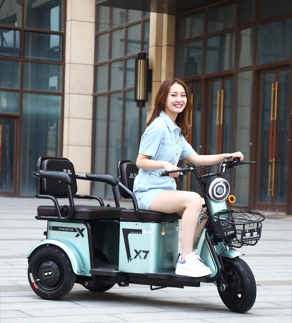凤凰phoenix电动三轮车新款可伸缩家用老人成年双人小型电瓶车休闲