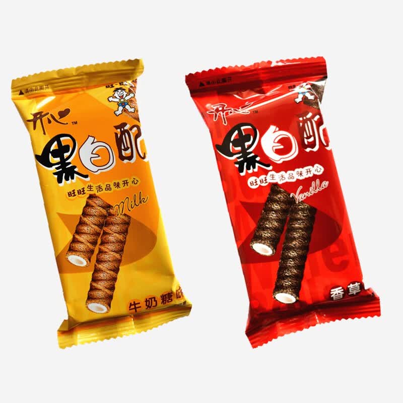 旺旺黑白配夹心卷蛋卷饼干香草味香橙味椰奶味散装儿童休闲零食小吃
