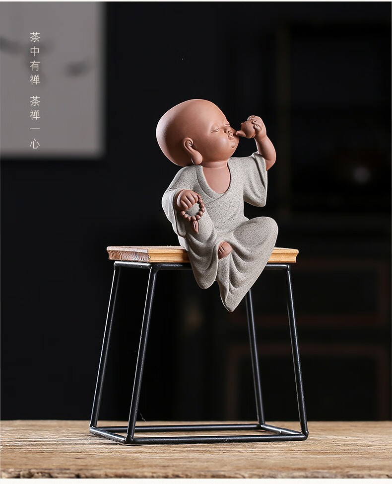 精品茶盘茶具茶艺小沙弥摆件 家居茶室茶桌装饰配件摆设品 悟道小和尚