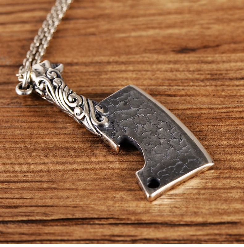 蓝月光925银饰品复古个性财刀吊坠男士财到创意骷髅时尚挂件饰品财到