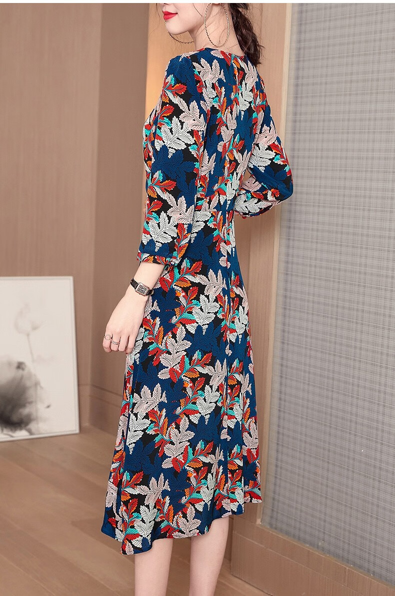 珂曼苏品牌女装真丝印花连衣裙2020夏季新款女领修身显瘦桑蚕丝字裙子