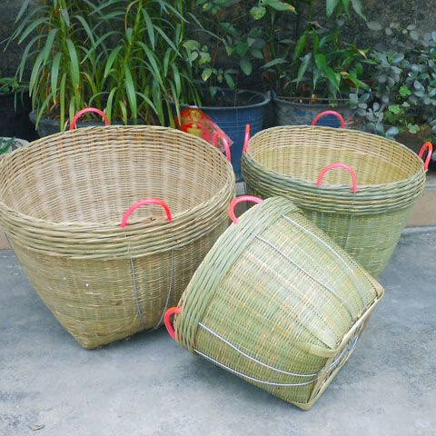 竹编箩筐竹筐竹篮子圆形大号淘米箩筐水果筐粮食筐喜事箩筐收纳筐 48*