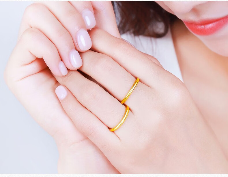 御纯金珠宝 黄金戒指女款 三生三世黄金戒指素圈足金璀璨心恋系列戒指