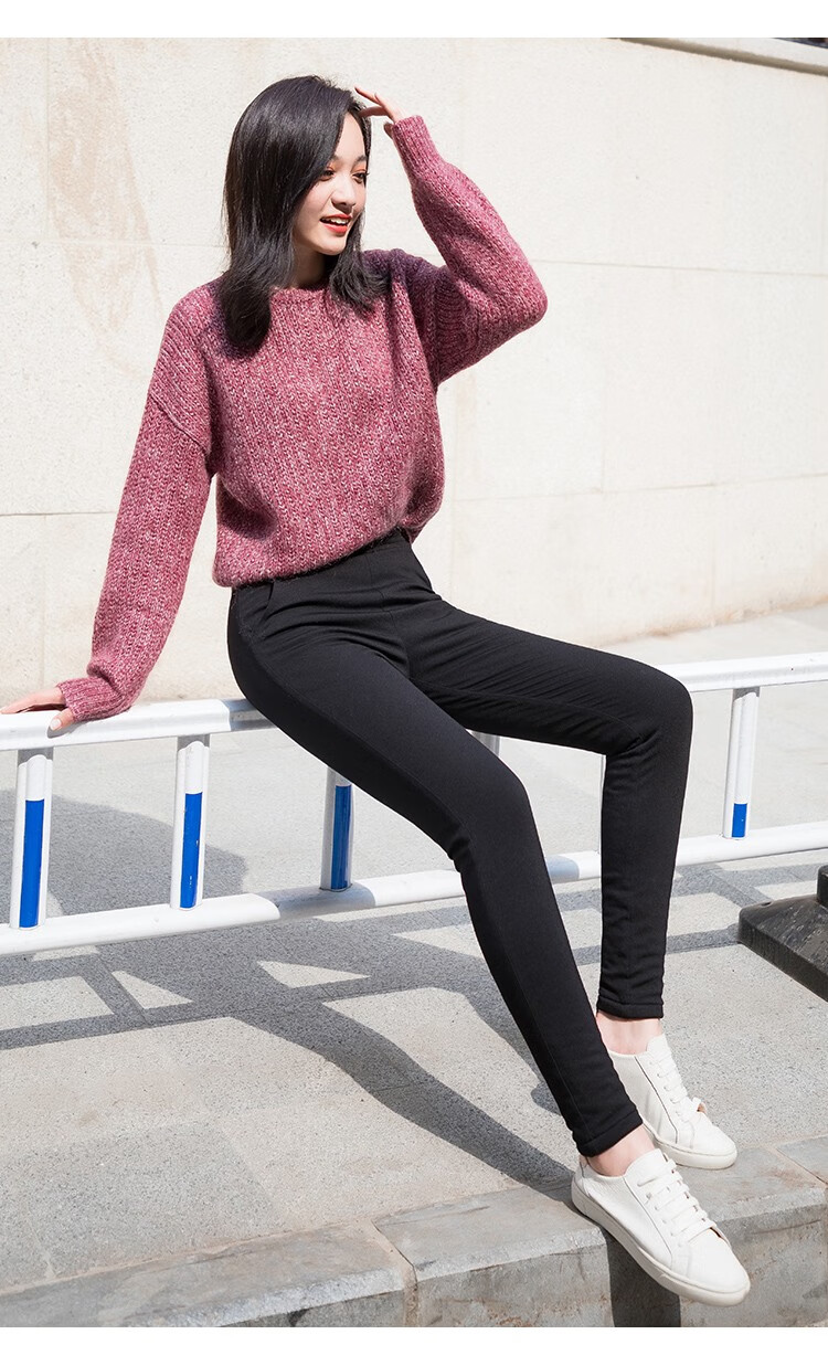 梦舒雅女裤冬季桑蚕丝棉裤加厚加绒裤保暖裤外穿中腰黑色铅笔裤女 10