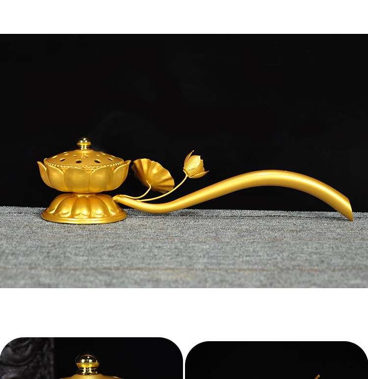 庄严品莲花手炉寺院寺庙法会佛事佛具合金法器线香盘香手握长手柄式