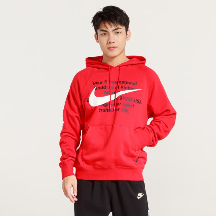 耐克nike 透气干爽 男款棉质恒温潮搭大logo印花长袖连帽卫衣 红色 xl