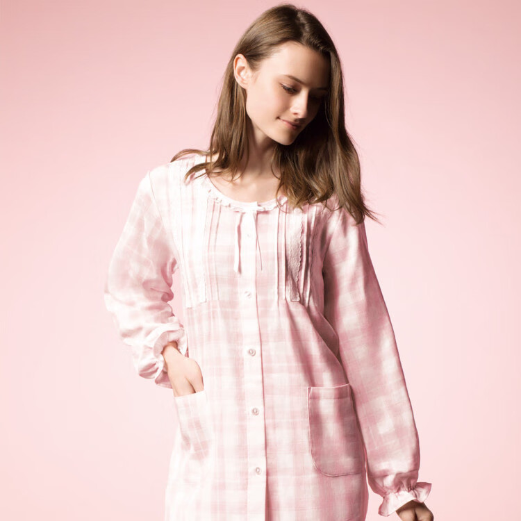 华歌尔wacoal 全棉格纹日系睡衣家居服套装 wd2207 蓝色 m