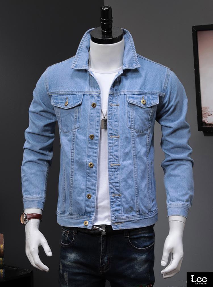 bnt lee 国际轻奢侈品牌高端2020秋冬潮牌浅蓝色牛仔外套男休闲修身