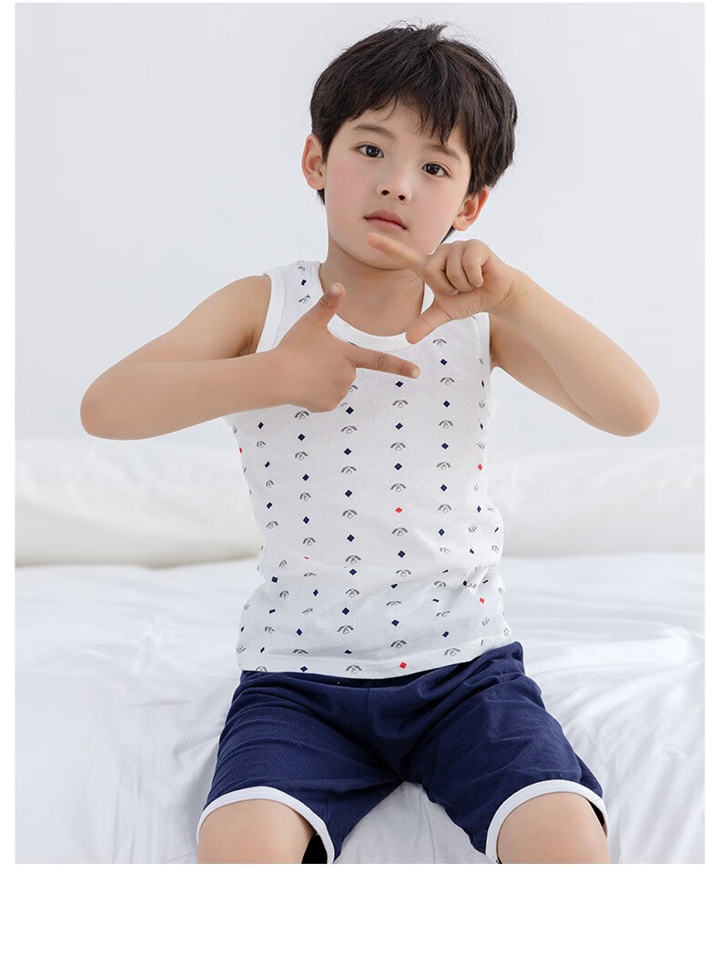 3件南极人儿童背心纯棉男童中大童无袖打底衫薄款夏季宝宝小男孩宽松